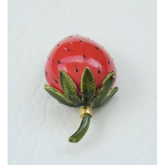 Vintage Original By Robert Strawberry Pin Brooch-Enamel-Signed - Picture 5 of 8